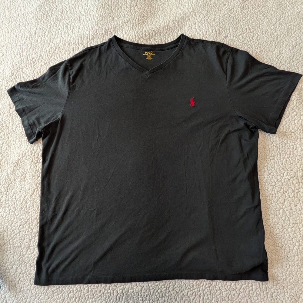 Polo Ralph Lauren V Neck T Shirt Black Red Pony XXL - Picture 7 of 8